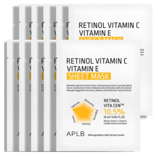 RETINOL VITAMIN C VITAMIN E Hoja Mascarilla 10 PCS